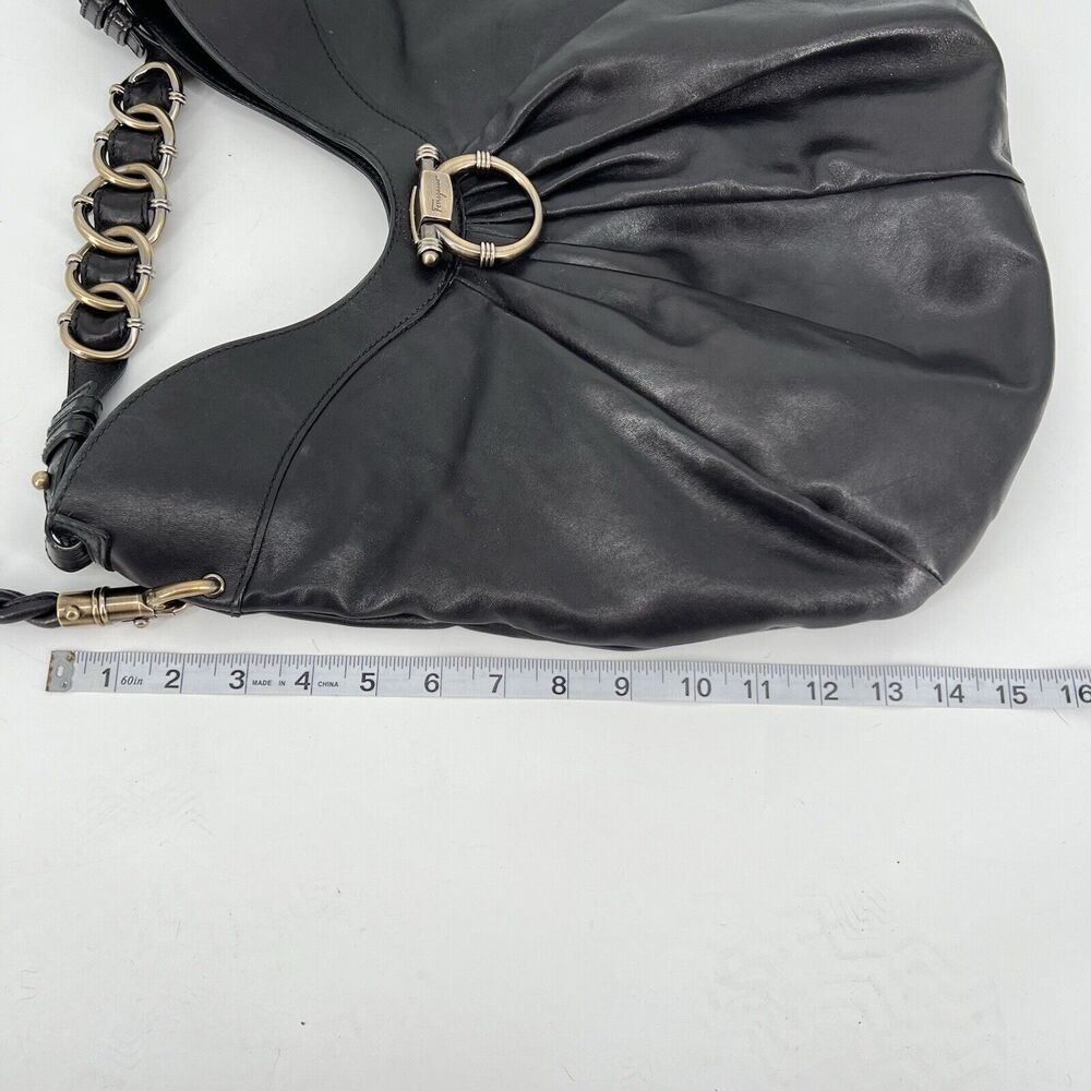 Salvatore Ferragamo Shoulder Bag Leather Black Security Clasp Calf Leather Hobo - Picture 16 of 16
